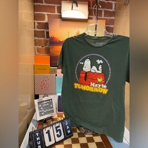 Men's Snoopy Maybe Tomorrow Green Graphic T-Shirt